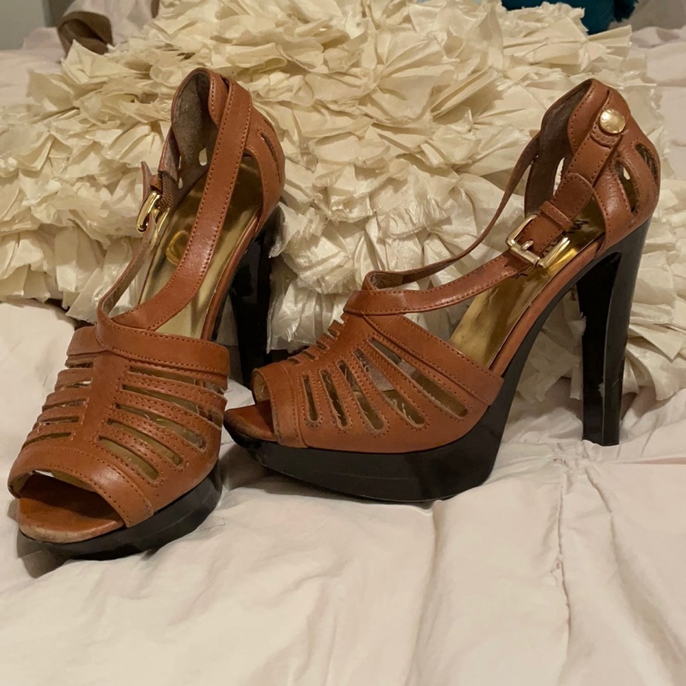 Michael Kors Cognac strappy leather heels